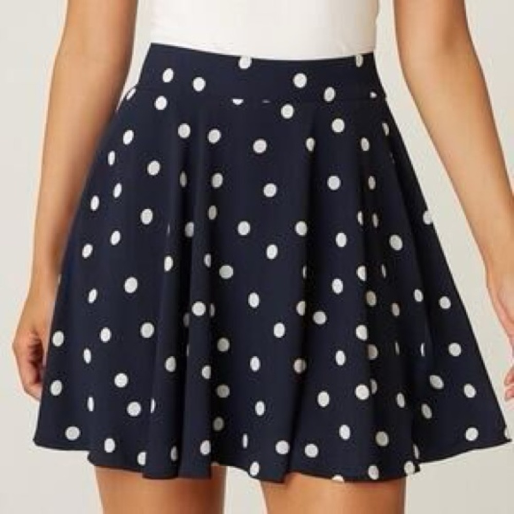 Polka Dot Flare Skirt - Navy and White